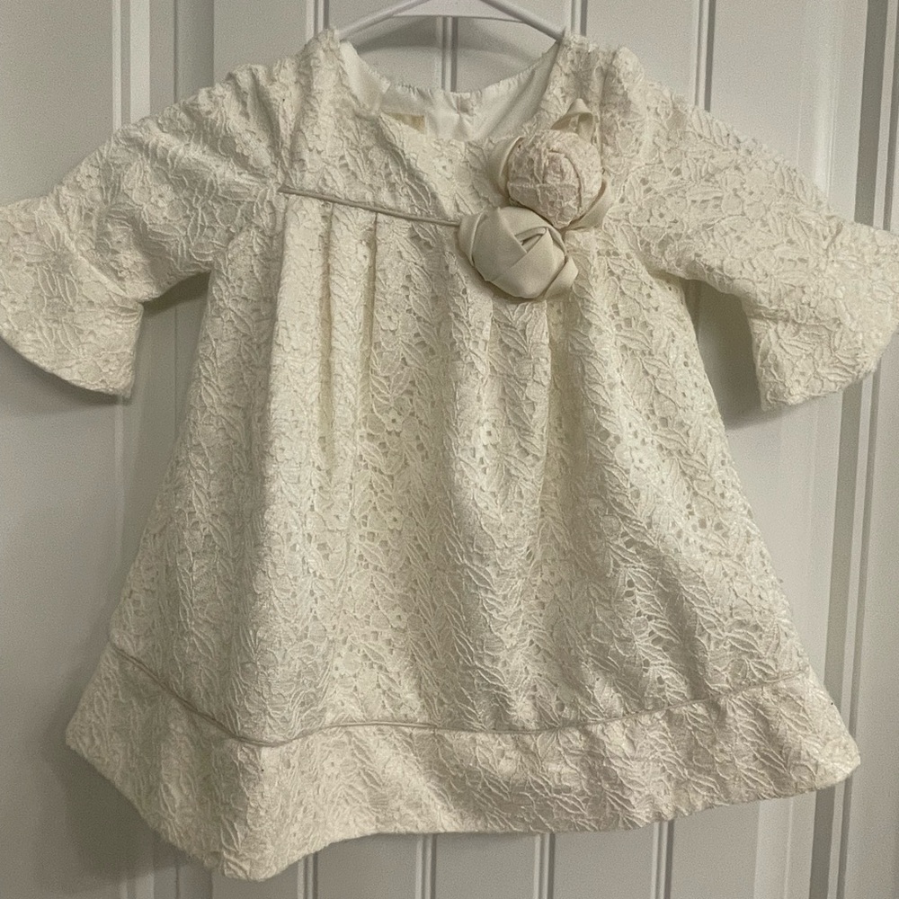 Laura Ashley Cream Lace Dress with Floral Accents